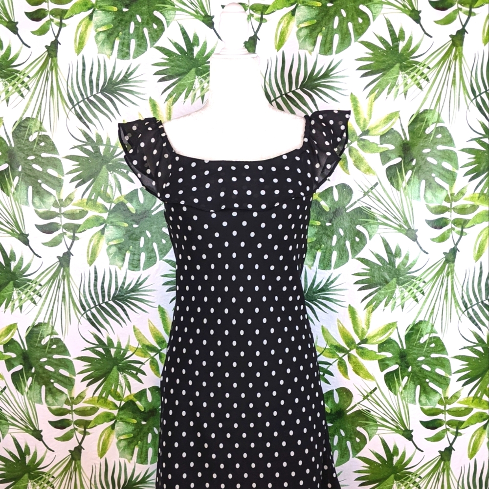 Giorgio Sant Angelo Black & White Polka Dot Ruffle Midi Dress (Size: 8)